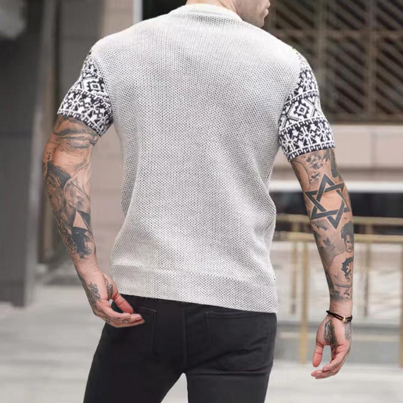 Vintage-Kurzarm-T-Shirt mit Farbblock-Waffelmuster