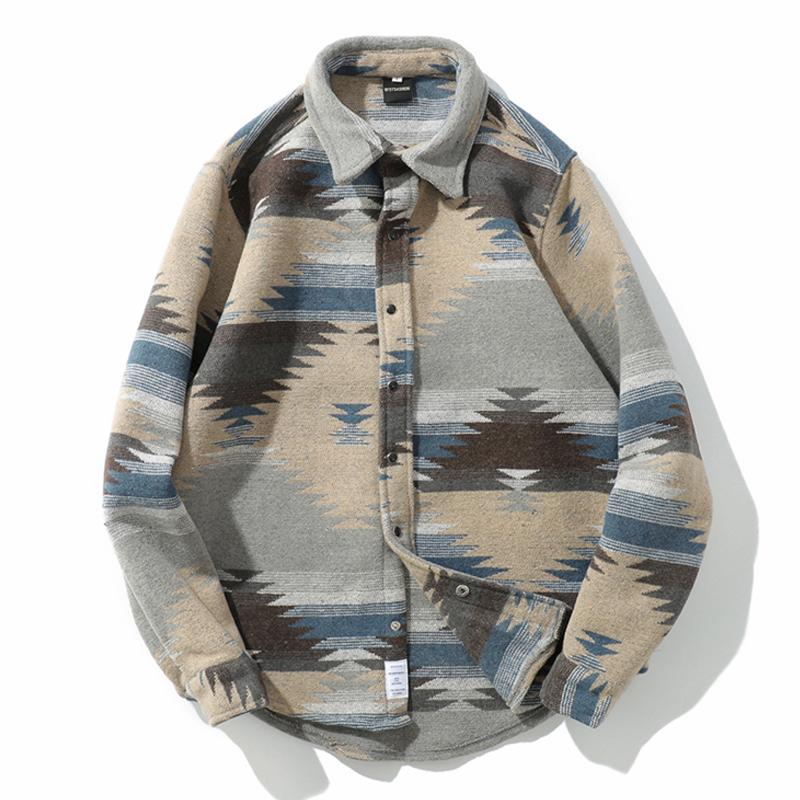 Karierte, gebürstete Jacke mit Vintage-Print