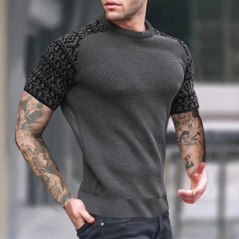 Vintage-Kurzarm-T-Shirt mit Farbblock-Waffelmuster