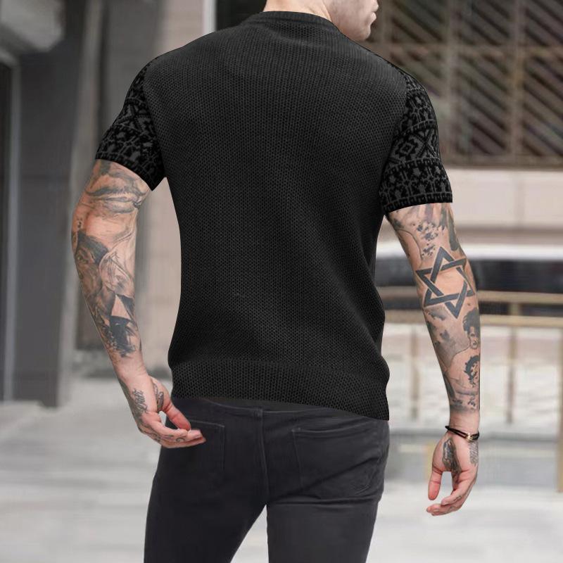 Vintage-Kurzarm-T-Shirt mit Farbblock-Waffelmuster