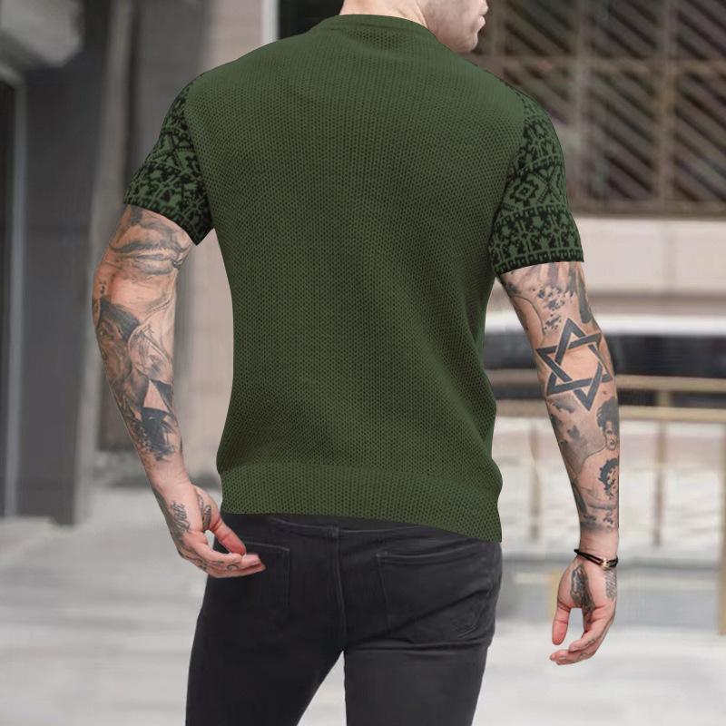 Vintage-Kurzarm-T-Shirt mit Farbblock-Waffelmuster