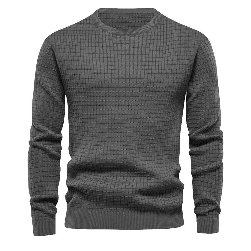 homme-section-mince-carreaux-ample-col-rond-vintage-manches-longues
