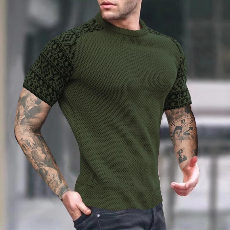 Vintage-Kurzarm-T-Shirt mit Farbblock-Waffelmuster