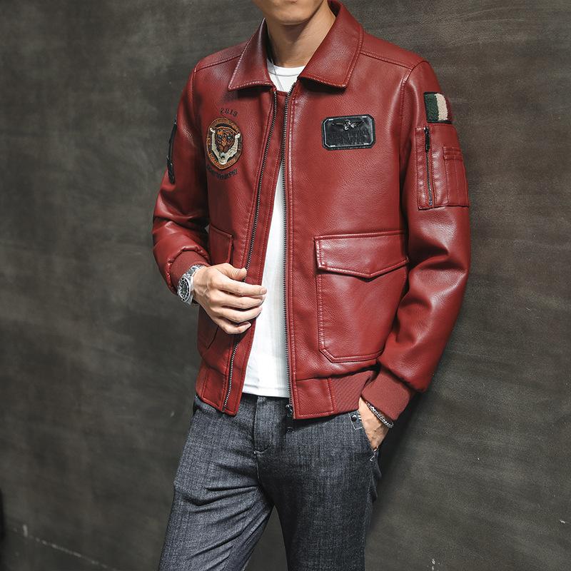 Biker-Lederjacke mit Vintage-Grafik