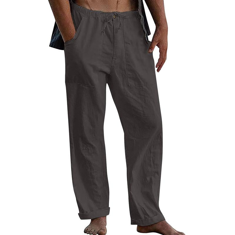 pantalon-retro-coton-lin-couleur-unie