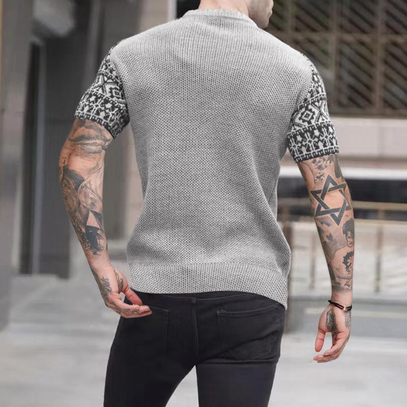 Vintage-Kurzarm-T-Shirt mit Farbblock-Waffelmuster