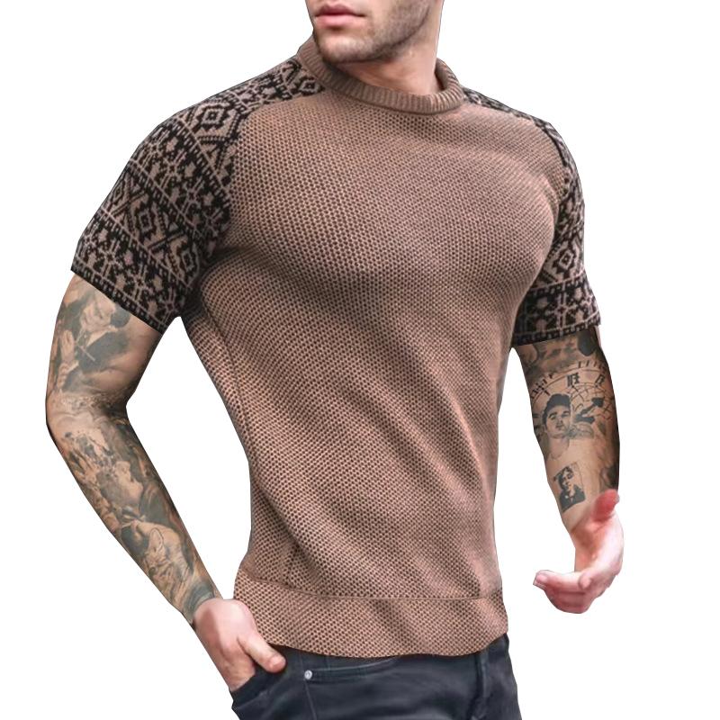 Vintage-Kurzarm-T-Shirt mit Farbblock-Waffelmuster