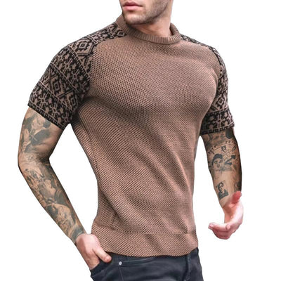 Vintage-Kurzarm-T-Shirt mit Farbblock-Waffelmuster