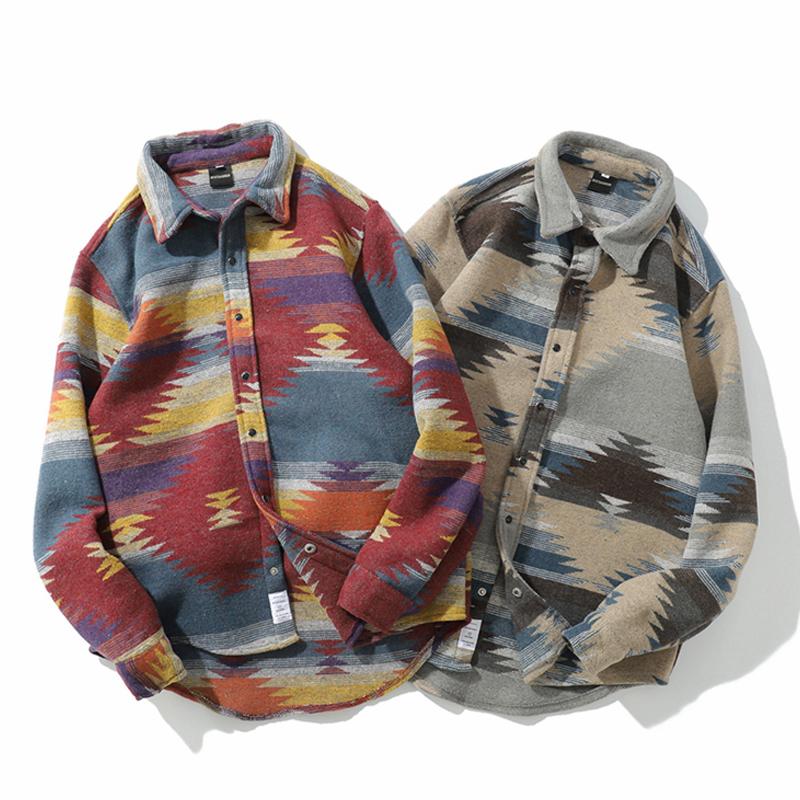 Karierte, gebürstete Jacke mit Vintage-Print