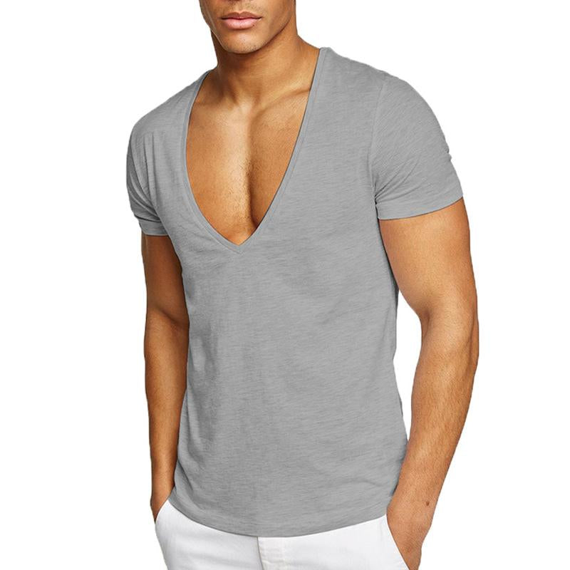 t-shirt-col-v-couleur-unie-vintage