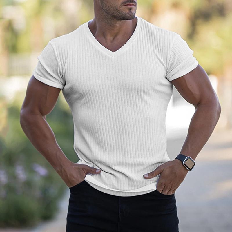 Kurzärmliges Mesh-T-Shirt mit V-Ausschnitt im Retro-Stil