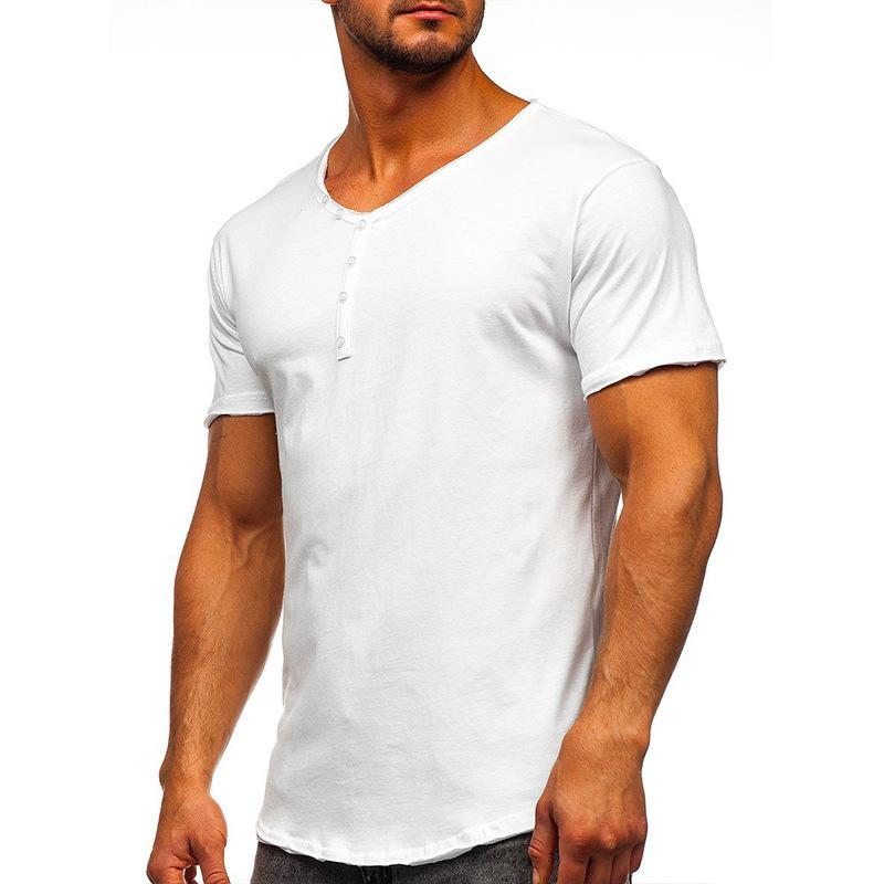 t-shirt-uni-col-v-boutons-vintage