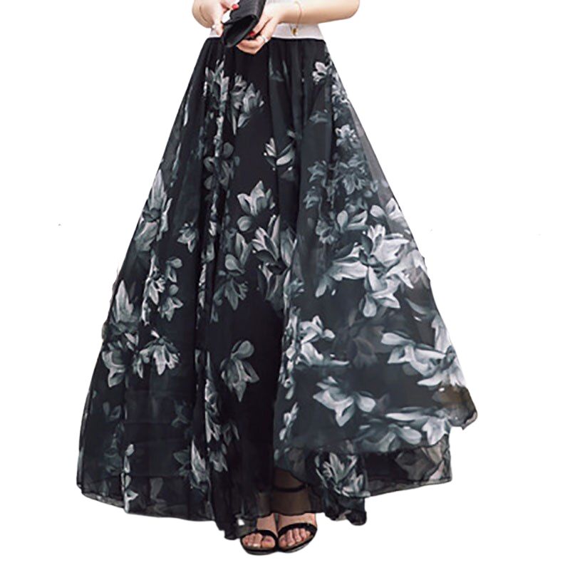 jupe-longue-noire-fleurie-annee-80