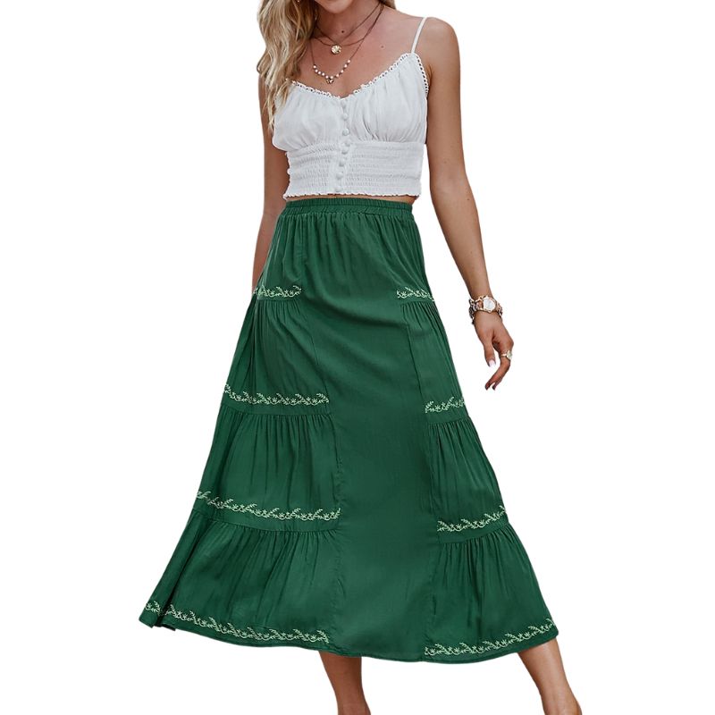 jupe-longue-vintage-plissee-vert-eau