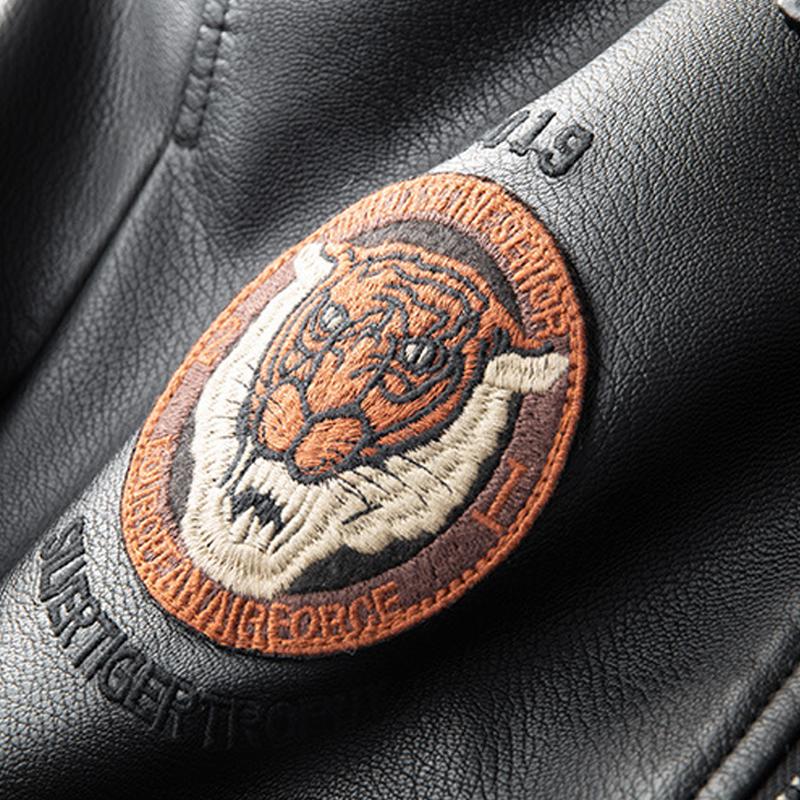 Biker-Lederjacke mit Vintage-Grafik