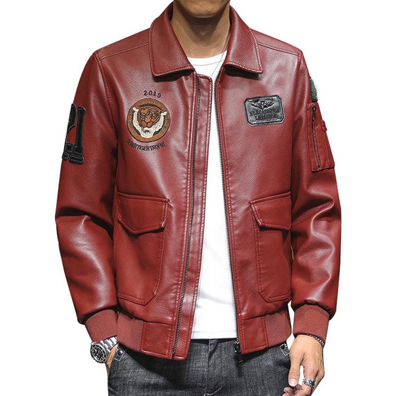 Biker-Lederjacke mit Vintage-Grafik