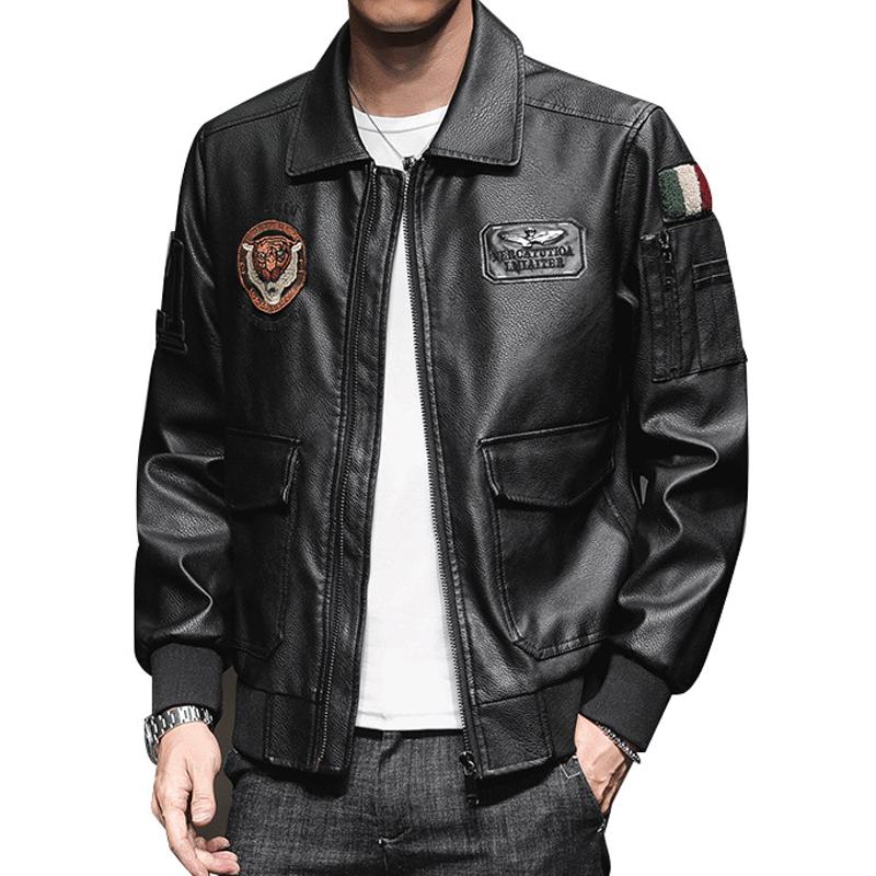 Biker-Lederjacke mit Vintage-Grafik