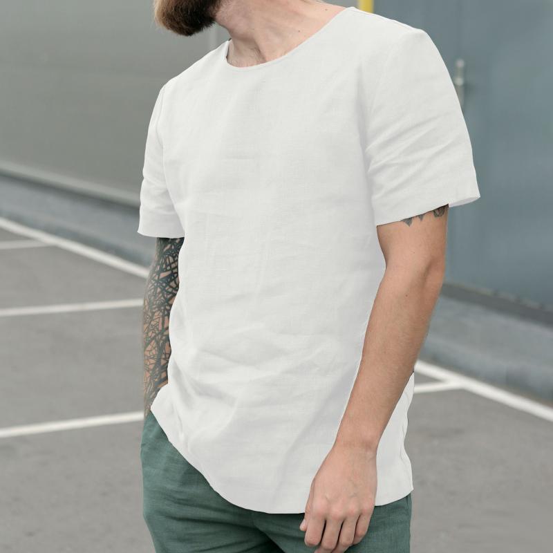 t-shirt-uni-coton-lin-col-rond-vintage