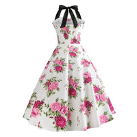 robe-annee-80-pin-up-blanche-a-fleurs